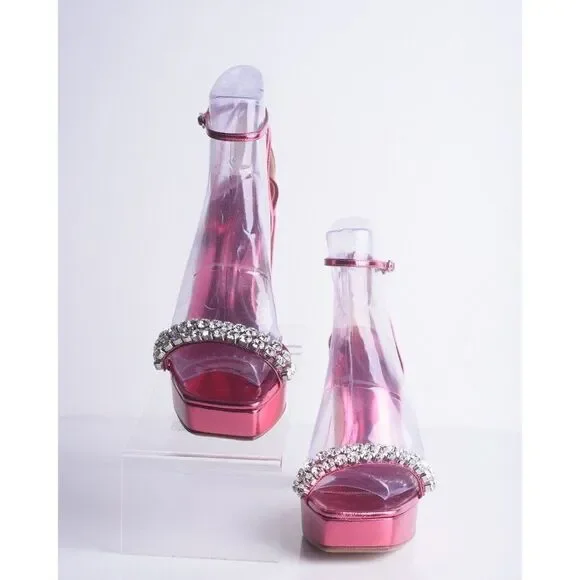 Alexandre Birman Womens Lenny Pink Crystal Platform Pumps Heels Sandal US 7.5